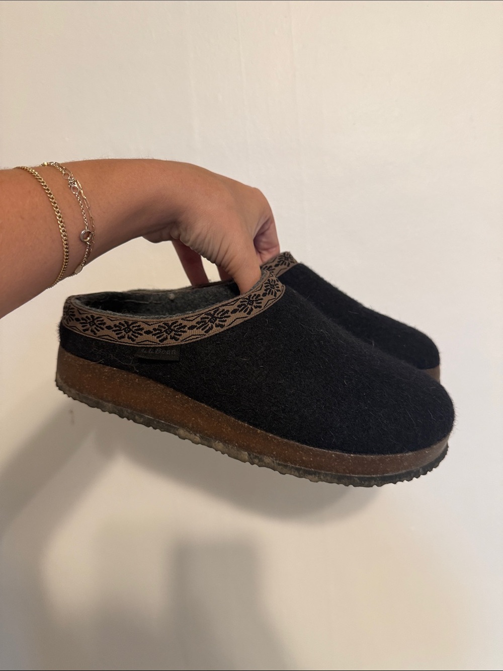 Black Felt Slip-On Clog with Decorative Trim